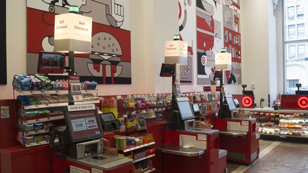 A self-checkout kiosk at the Target on Commonwealth Avenue. A suspect linked to a previous incident was arrested at the Target following an attempted robbery. PHOTO BY MADHAV KOHLI/ DAILY FREE PRESS STAFF