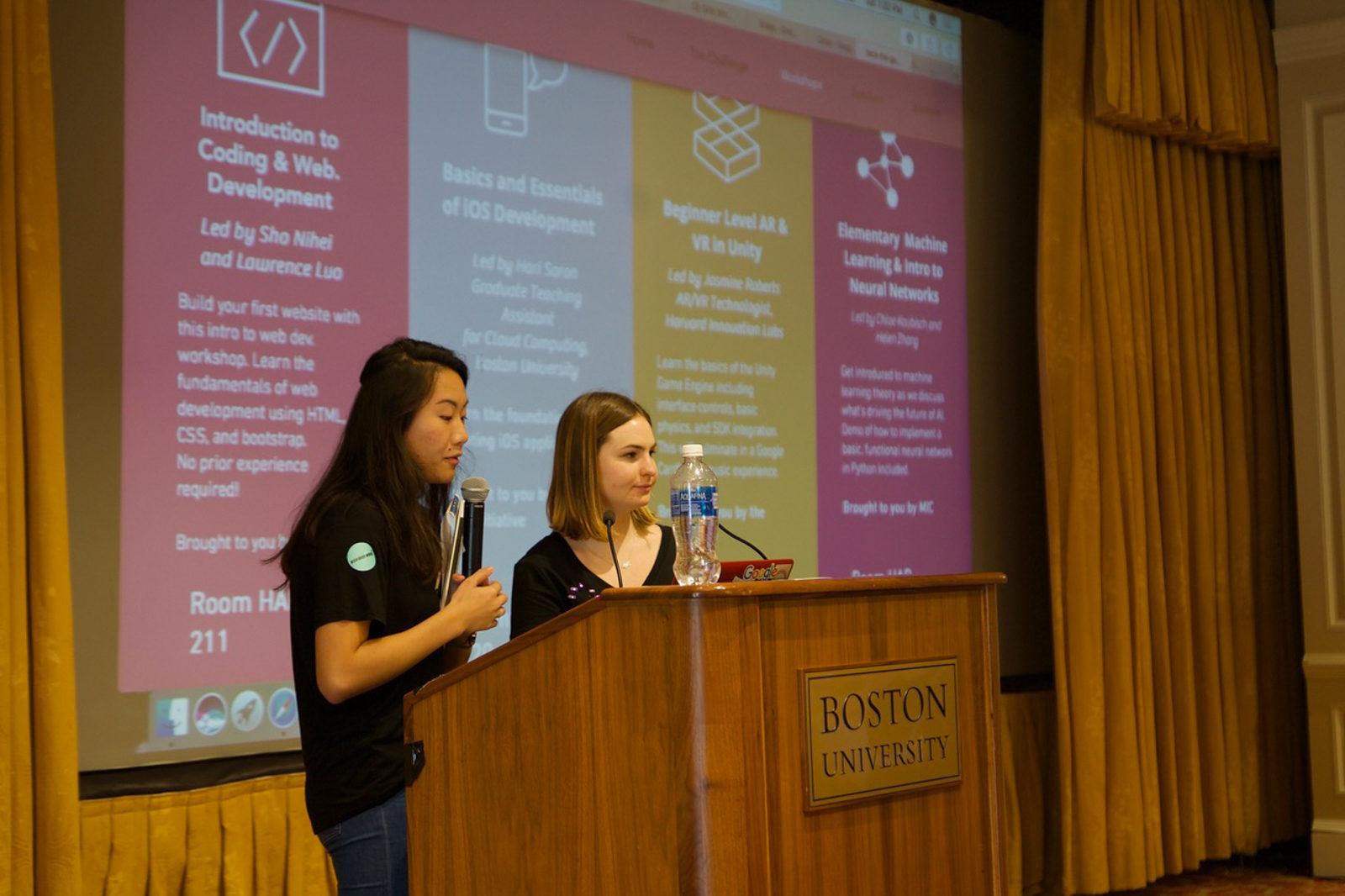 Girls Who Code BU host "Hack the Gap" at the Trustee Ballroom this weekend. PHOTO BY SYDNEY MAES/ DAILY FREE PRESS STAFF
