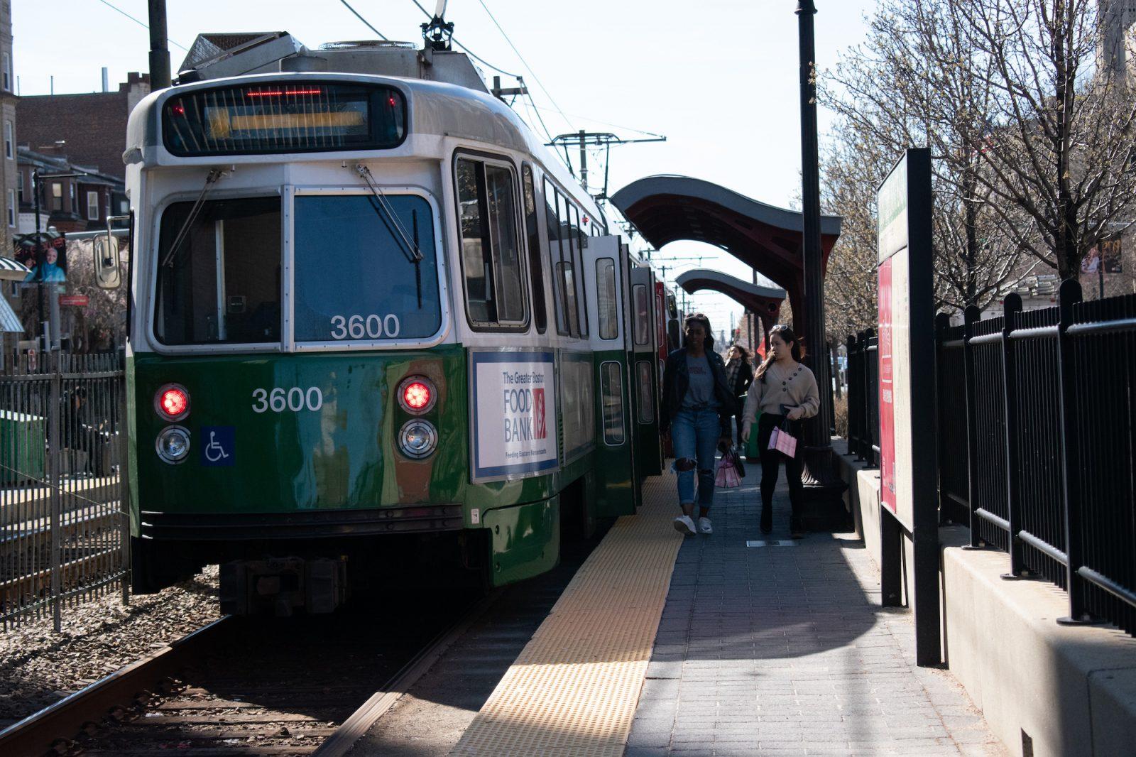 A B-line train pulls up to a stop commonwealth avenue. Boston Mayor Martin Walsh announced the City plans to invest in projects across Boston focusing on areas including transportation, education, arts, and housing.
ALI AUDET/ DFP STAFF 
