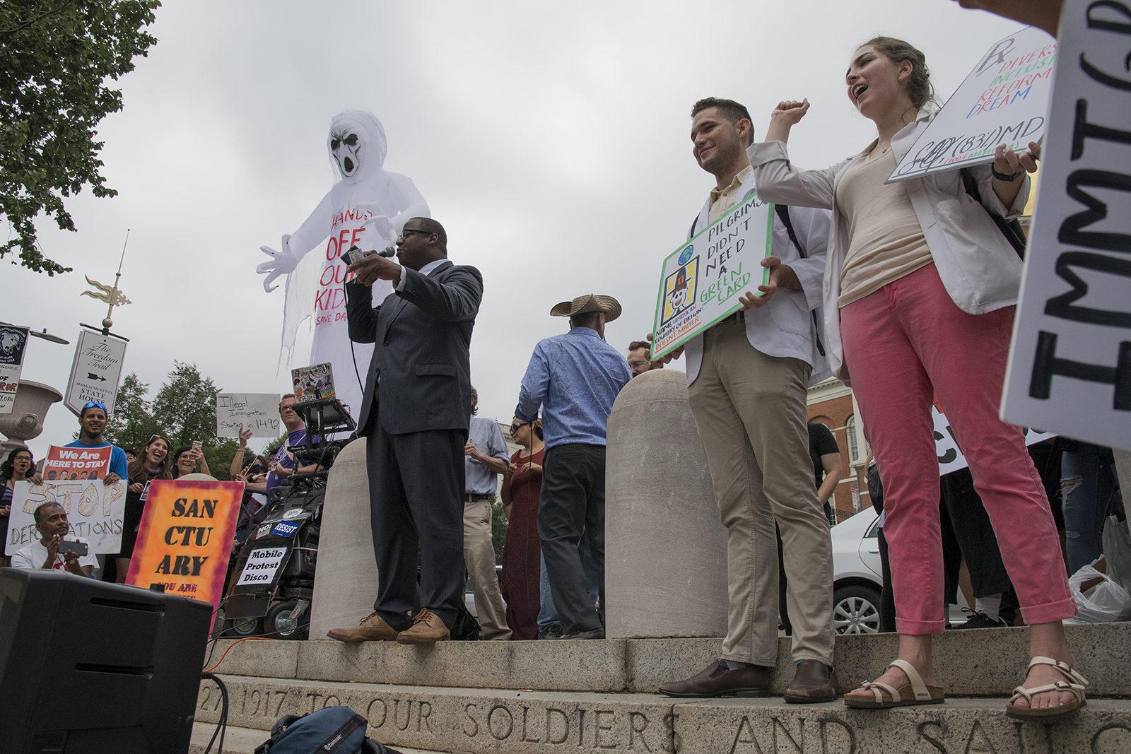 Hundreds gather at the Boston Common Saturday in support of DACA following the Trump administrations announcement of intent to repeal the measure. PHOTO BY CHLOE GRINBERG/ DAILY FREE PRESS STAFF