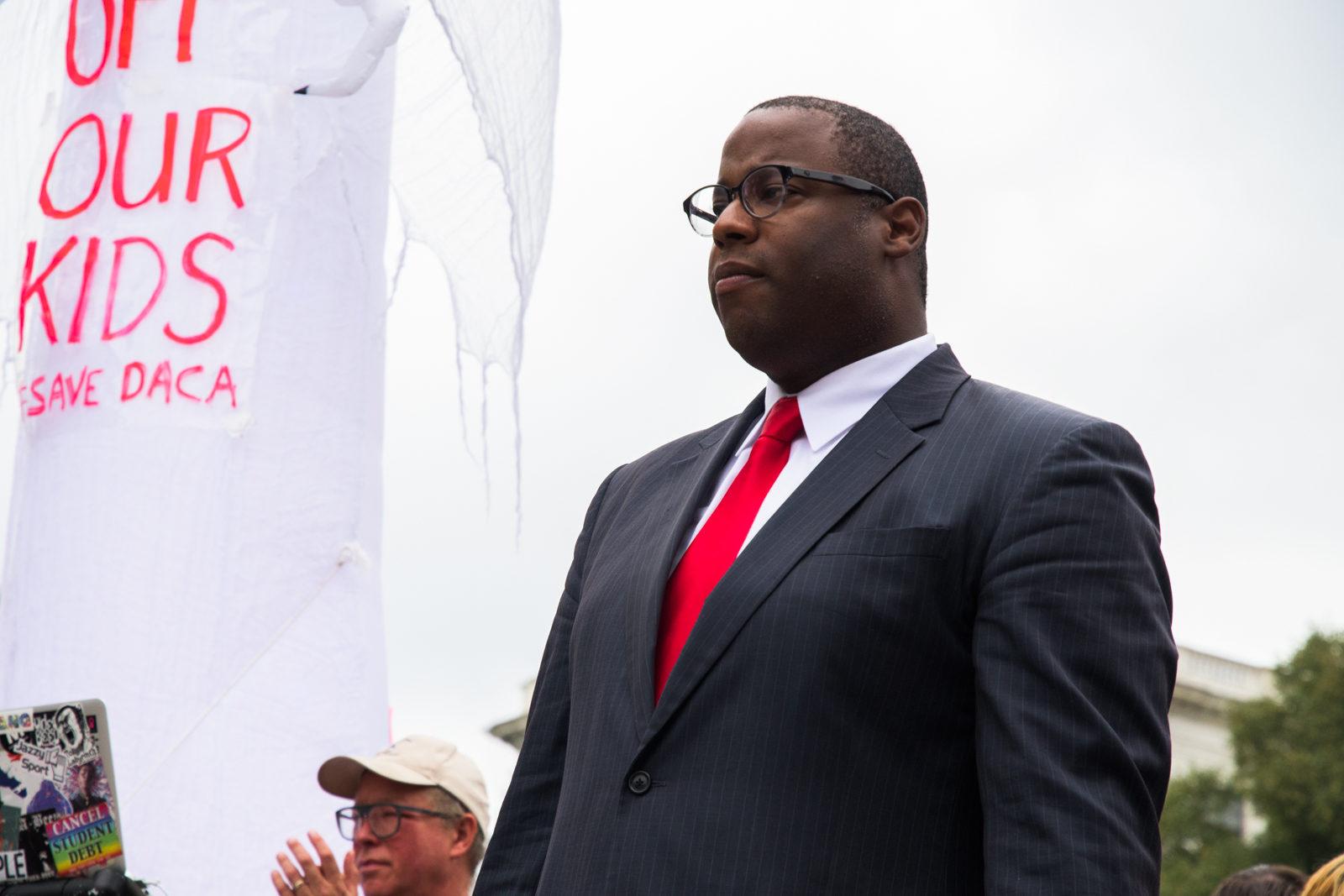 City Councilor Tito Jackson is endorsed by Johnathan Kozol Tuesday. PHOTO BY CHLOE GRINBERG/ DAILY FREE PRESS STAFF