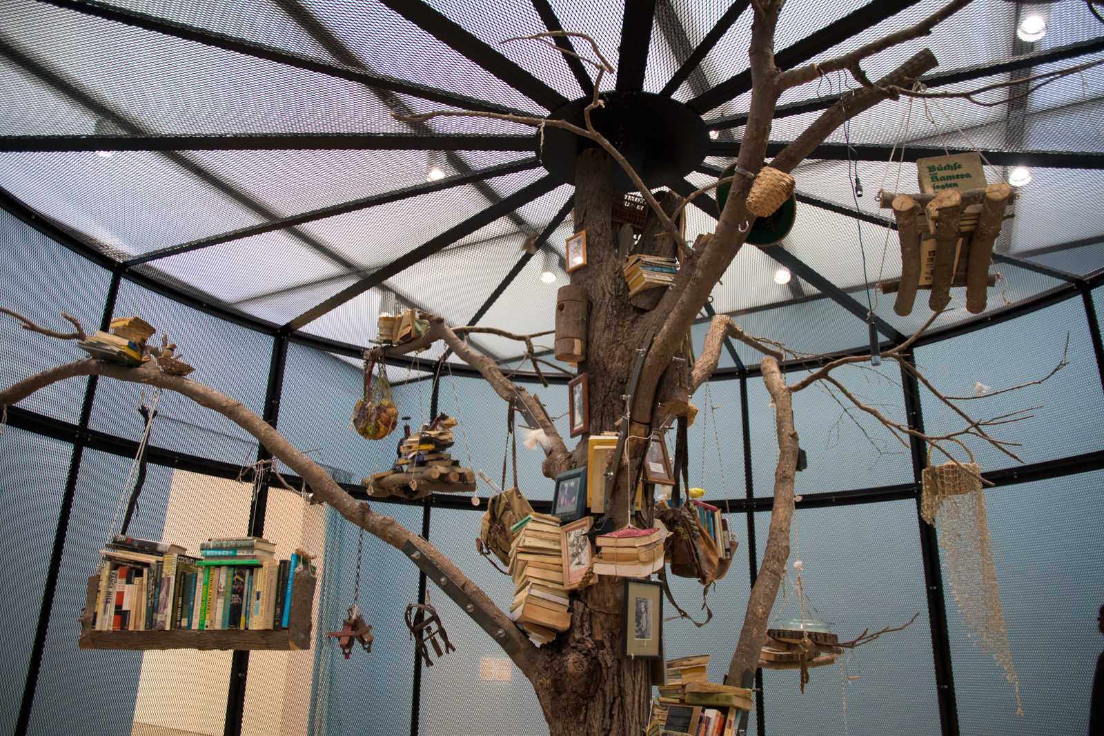 Mark Dion's "The Library for the Birds of New York/The Library for the Birds of Massachusetts", 2016-17. PHOTO BY CHLOE GRINBERG/ DAILY FREE PRESS STAFF