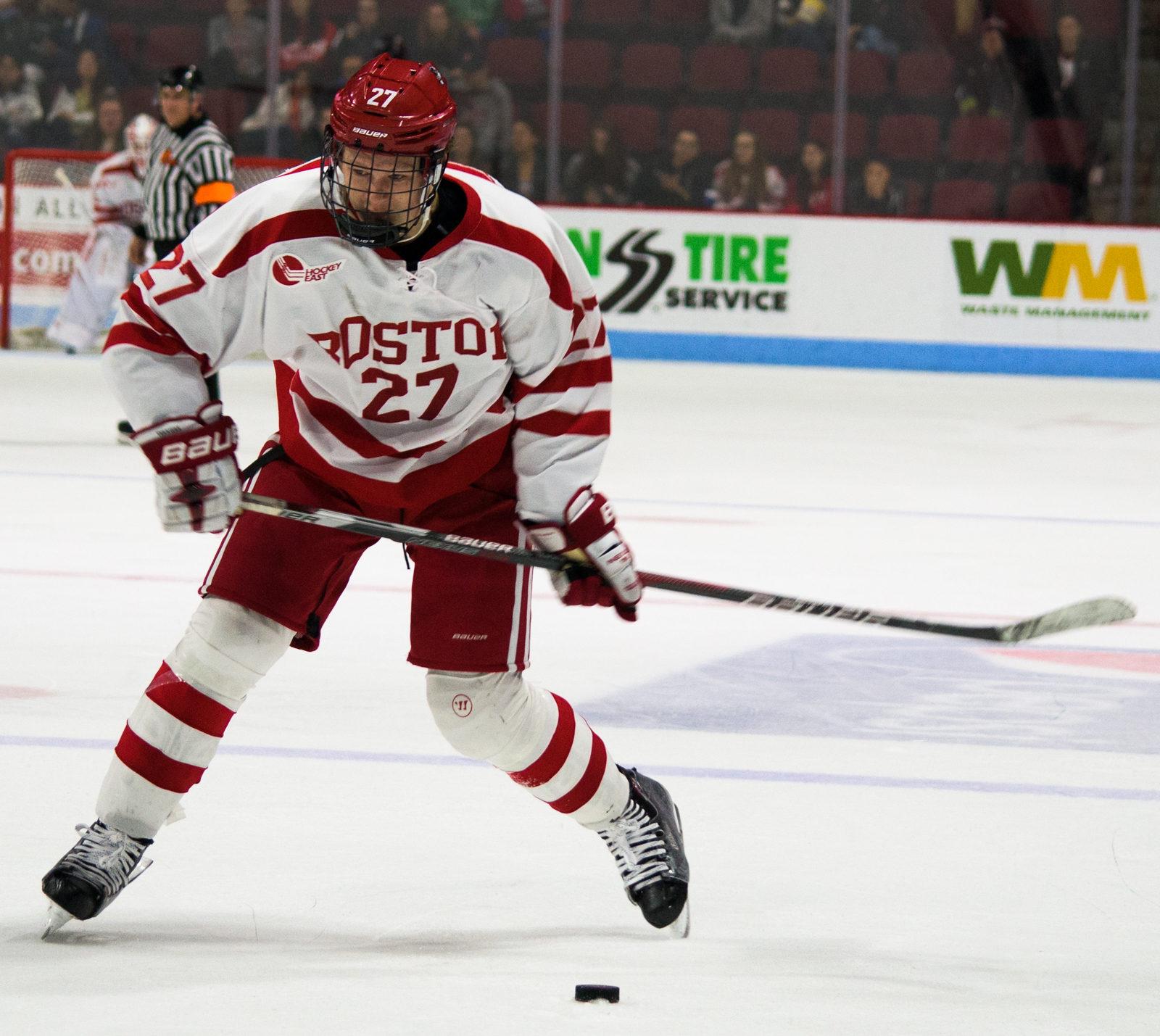 Freshman forward remains a physical force in front of the net. PHOTO BY CHLOE GRINBERG/ DAILY FREE PRESS STAFF