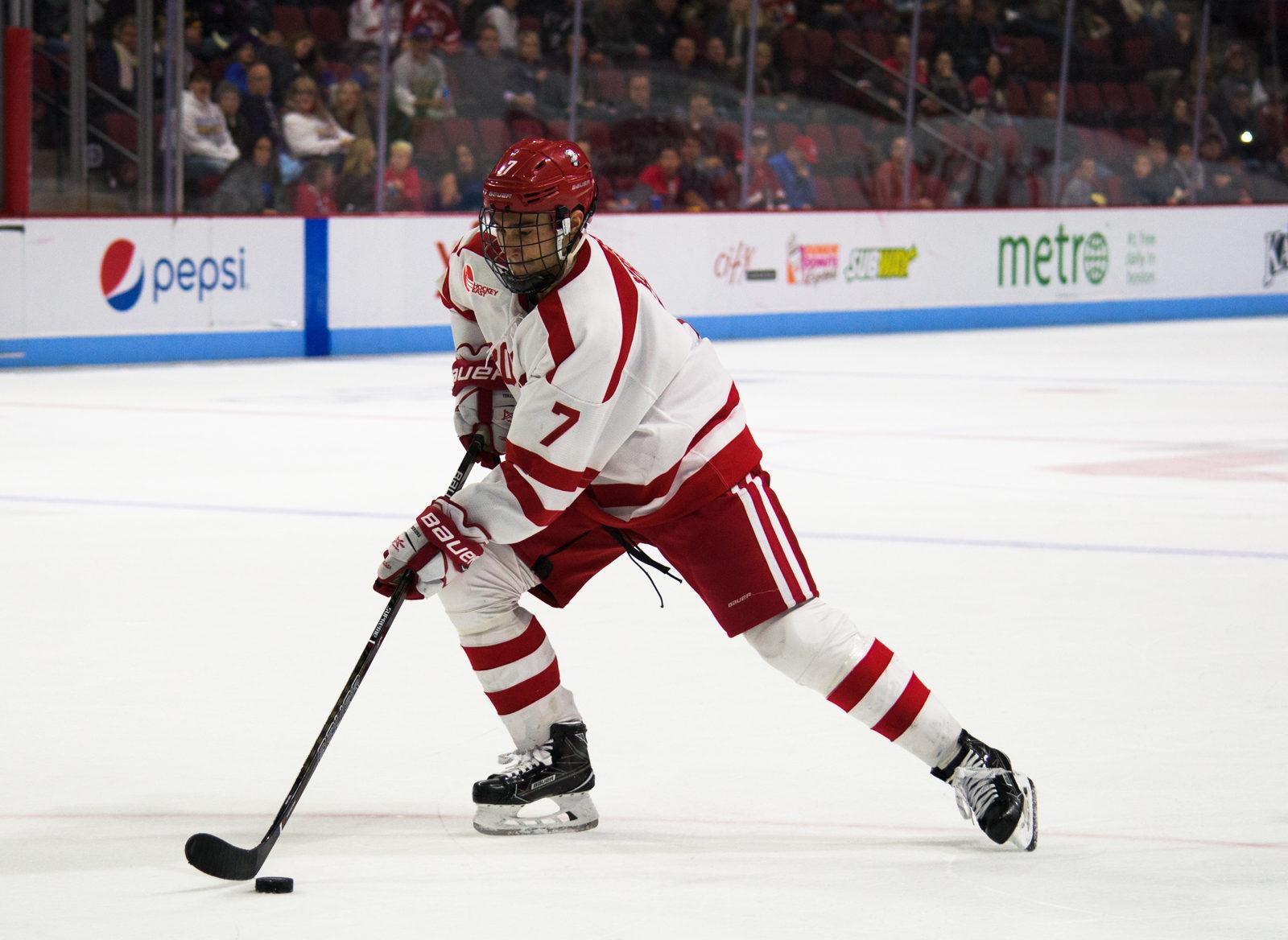Sophomore defenseman Chad Krys has 18 shots and three assists this season. PHOTO BY CHLOE GRINBERG/ DAILY FREE PRESS STAFF