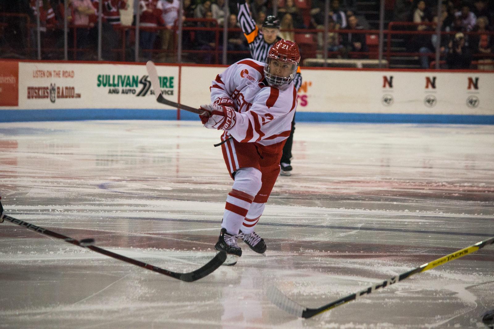 Sophomore forward Patrick Harper scores his fifth goal of the season. PHOTO BY CHLOE GRINBERG/ DAILY FREE PRESS STAFF