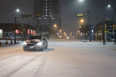 Car driving in snow in Dallas