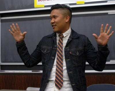 Filipino-American actor Dante Basco speaks at Boston University Friday about Asians in the media. PHOTO BY ALEX MASSET/DAILY FREE PRESS STAFF