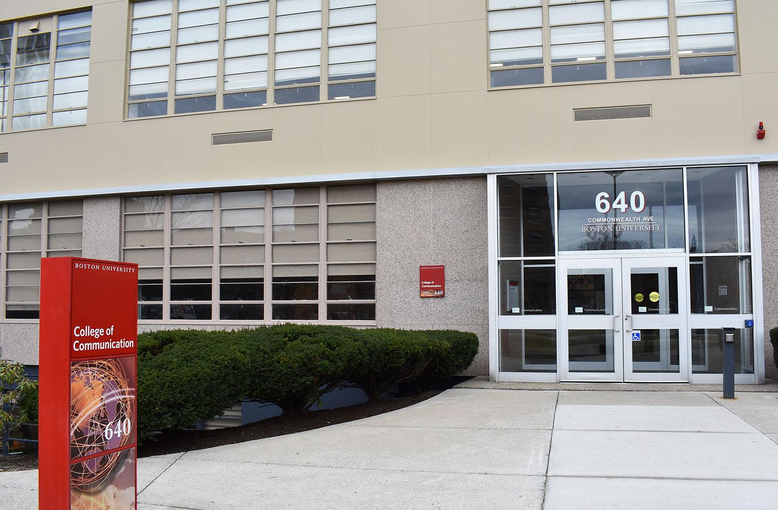 The College of Communication at Boston University. Students in two of COM Prof. Peter Smith’s journalism classes circulated a petition saying his reporting assignments required in-person interviews that could put them at-risk of the coronavirus, but Smith says he only gave students the option to conduct in-person interviews if they felt comfortable and observed social distancing rules. ELIZA SHAW/ DFP FILE