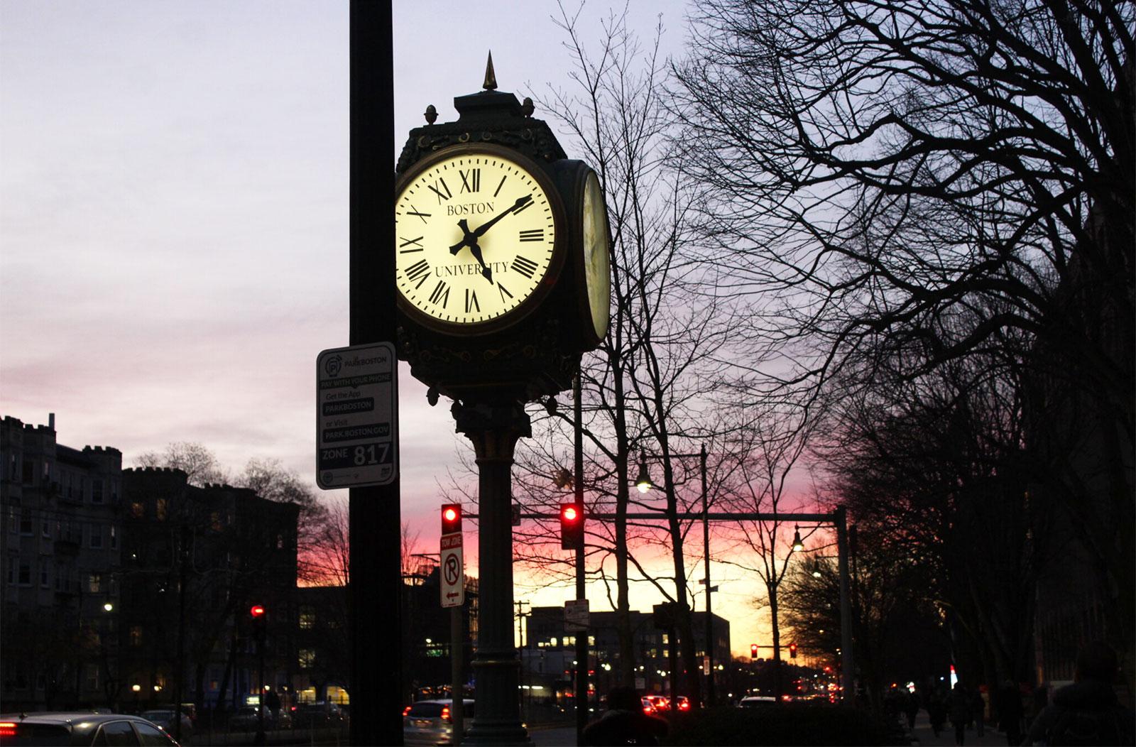 The clock on Boston University’s Charles River Campus. The clock’s designer, Thomas Erb, says his business is facing new challenges amid the coronavirus outbreak.  RACHEL SHARPLES/ DFP FILE