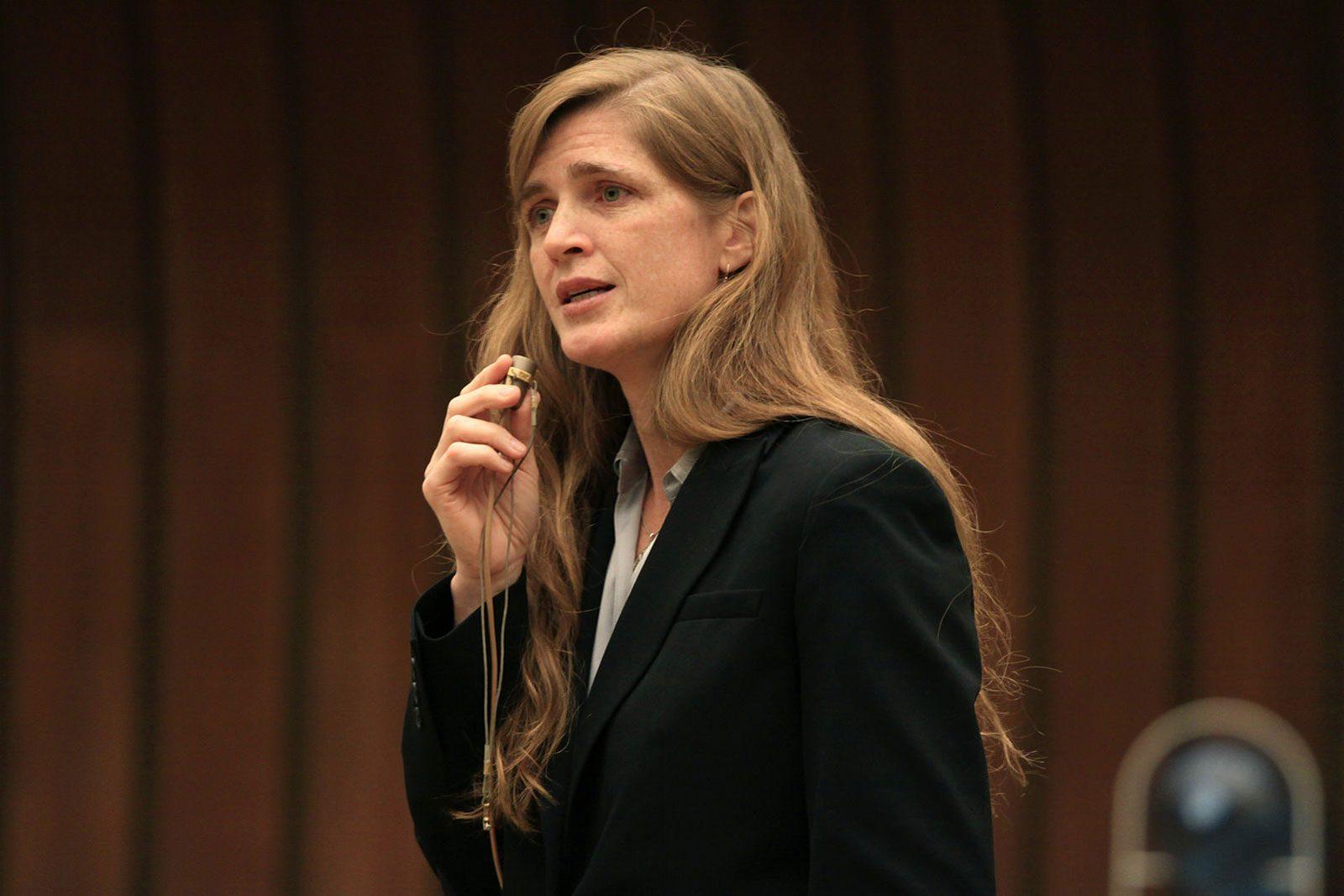 Samantha Power, a former U.S. Permanent Representative of the United Nations, shown at an event at the UN Office in Geneva in 2010, spoke at WBUR City Space Friday about her new book, “The Education of an Idealist.” COURTESY OF WIKIMEDIA COMMONS
