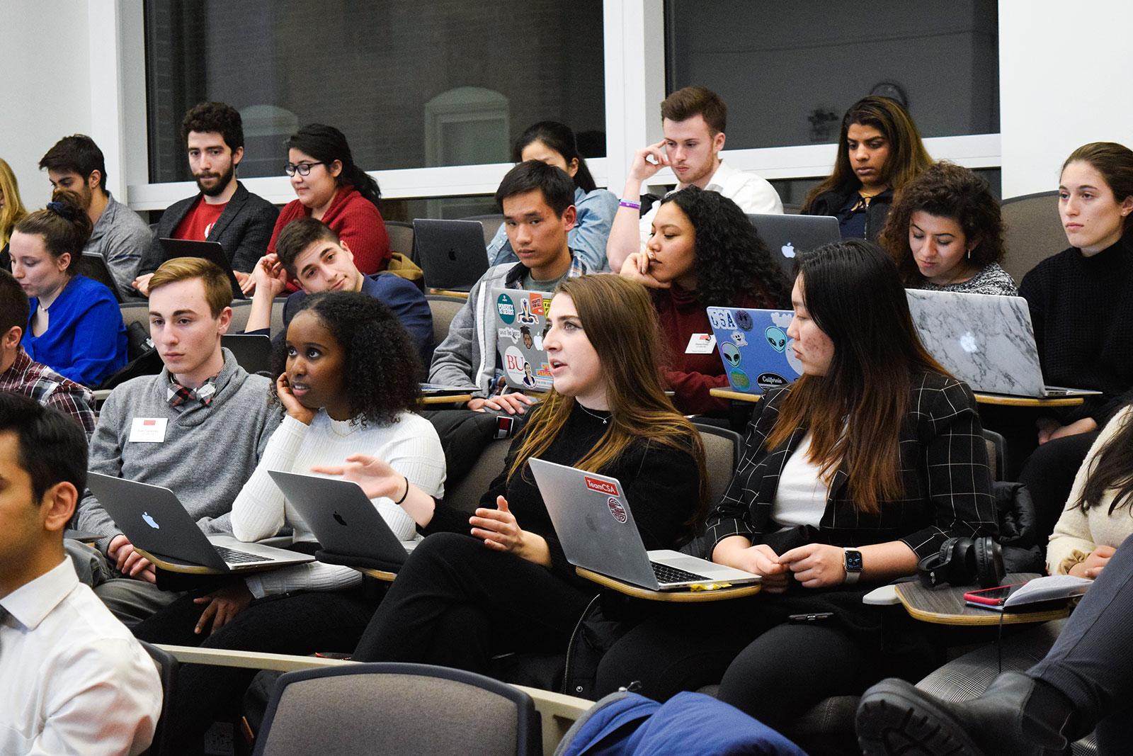 Boston University College of Arts and Sciences Senator Isabella Newell voices concerns about an amendment at the Undergraduate Student Government meeting March 2. At Monday’s virtual meeting, the Student Government discussed the allocation of remaining funds and heard proposals for the Emergency Powers Act. SOPHIA FLISSLER/ DFP FILE