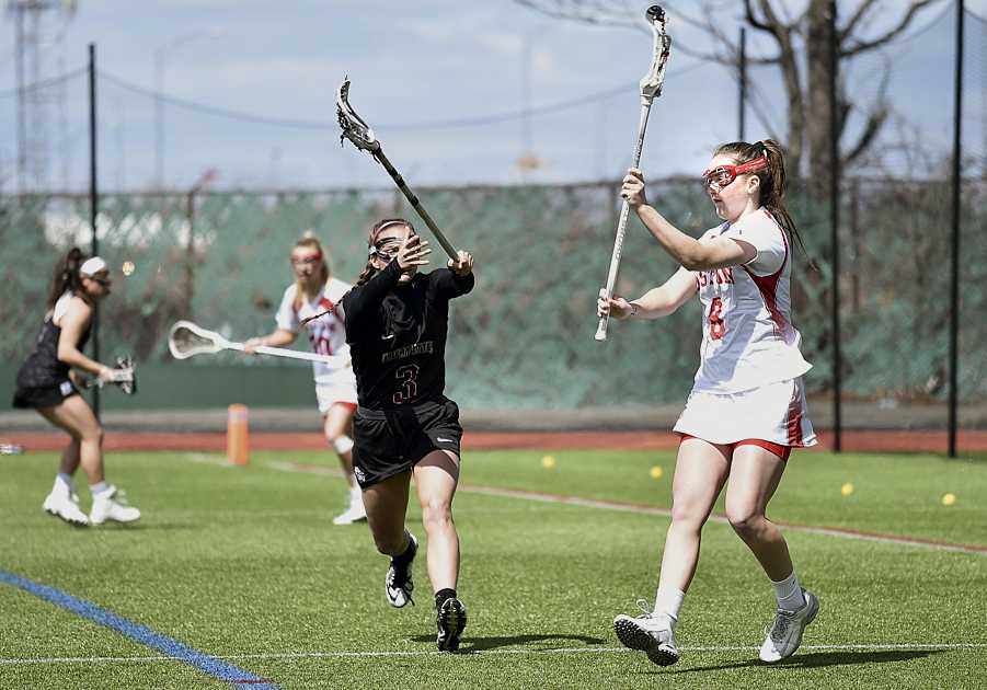 Junior attack Kailey Conry in an April 2017 game against Lafayette College. Conry fed the ball to sophomore attack Makenzie Irvine to give BU a 6-3 lead in the first half against Fairfield University Wednesday afternoon. MADDIE MALHOTRA/ DAILY FREE PRESS STAFF