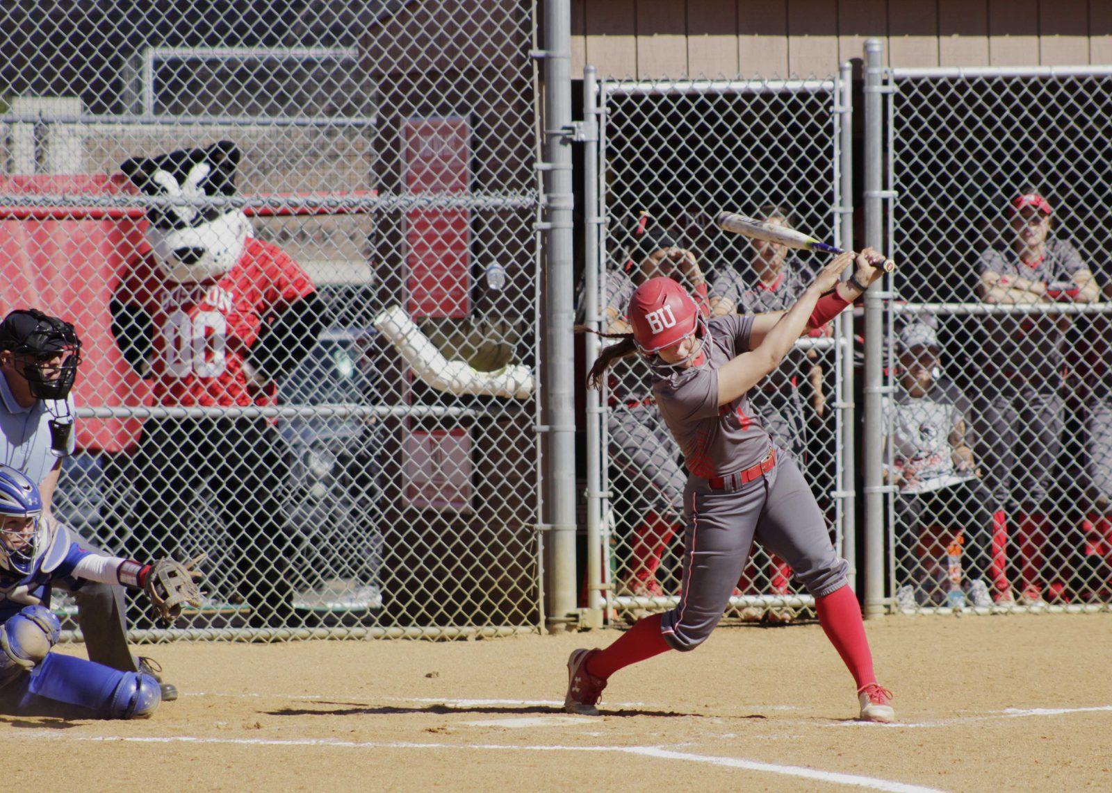 Terrier freshman catcher/infielder Nicole Amodio got the walk-off victory in Game 2 of the Terriers’ doubleheader against UMass Lowell Wednesday afternoon. RACHEL SHARPLES/ DFP STAFF
