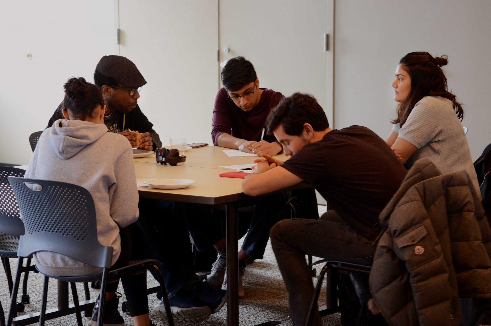 Student leaders work in groups at a leadership summit hosted by several of BU colleges’ student governments Saturday afternoon at the Yawkey Center for Student Services. VIGUNTHAAN THARMARAJAH/ DFP STAFF