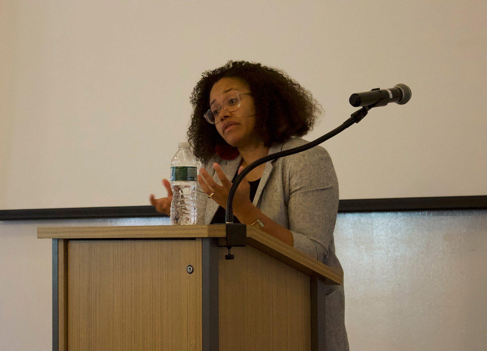 Poet and LGBTQ advocate Jha D Williams speaks at the 8th Annual Leadership Development Conference held by the Young Professionals Network of the Urban League of Eastern Massachusetts at District Hall Boston Saturday. COURTESY DAVID SIMON
