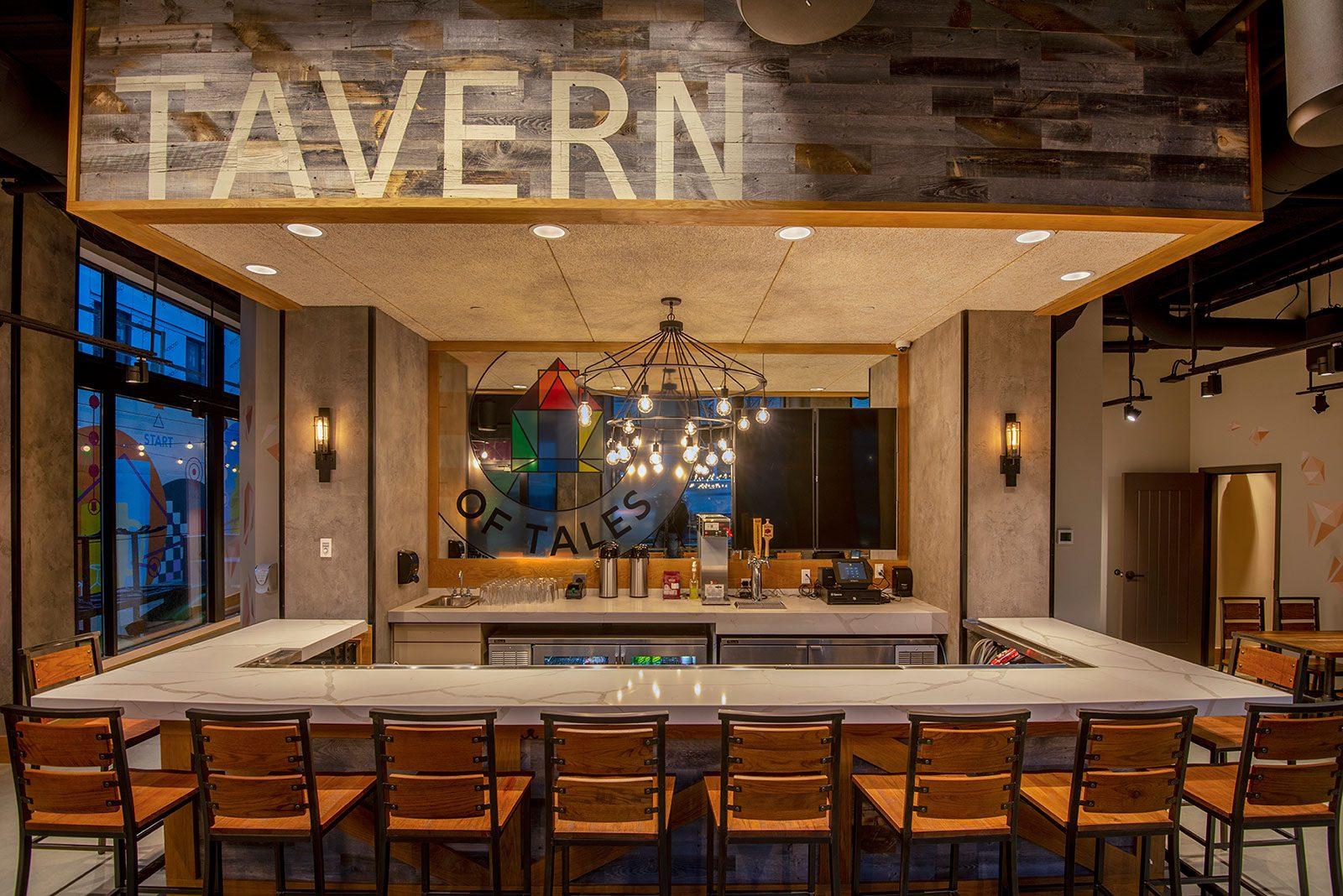 Bar seating in Tavern of Tales, a new board game bar officially opening in Boston’s Mission Hill this weekend. COURTESY OF TAVERN OF TALES