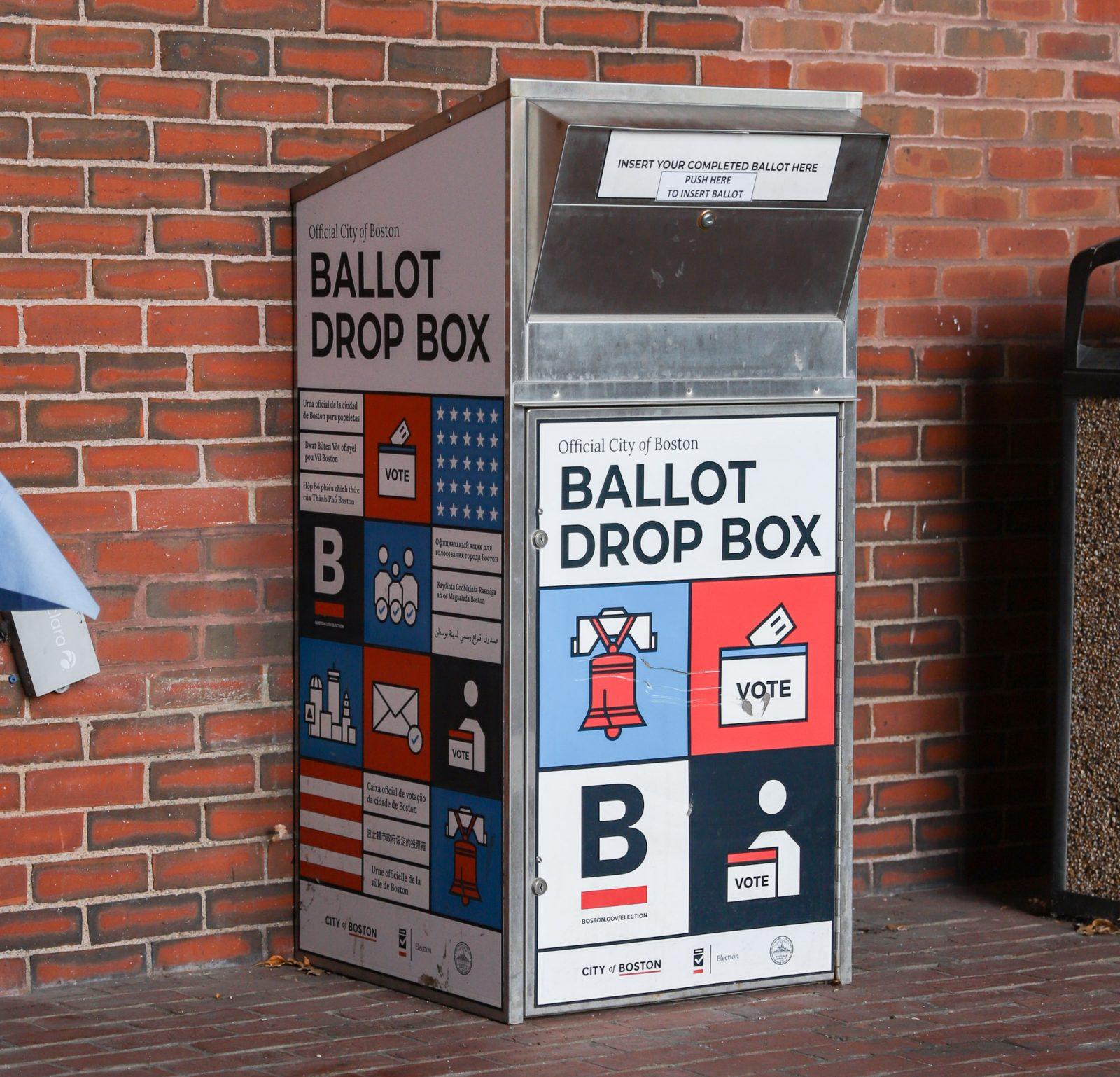 A ballot drop box outside the Boston City Hall. Question 5, the measure that aimed to raise tipped workers’ hourly base pay to match Massachusetts’ minimum wage, was rejected by approximately 64.4% of voters. KATE KOTLYAR/DFP PHOTOGRAPHER