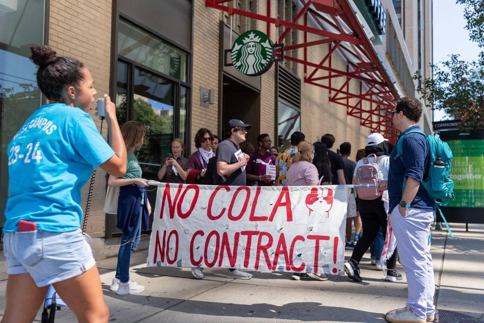 The Boston University Graduate Workers Union and the ResLife Union march outside Warren Towers on Sept. 3, the first day of classes. The ResLife Union began a strike on Aug. 31. KATE KOTLYAR/DFP PHOTOGRAPHER