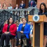 Mayor Michelle Wu attends the 22nd Annual Massachusetts Commemorative Ceremony at the State House