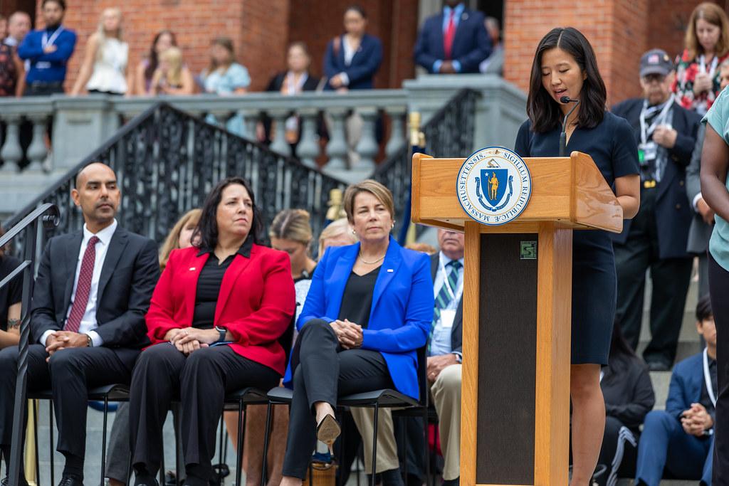 Mayor Michelle Wu attends the 22nd Annual Massachusetts Commemorative Ceremony at the State House