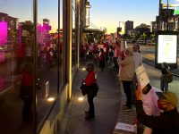 Boston Newspaper Guild protesters outside WBUR CitySpace