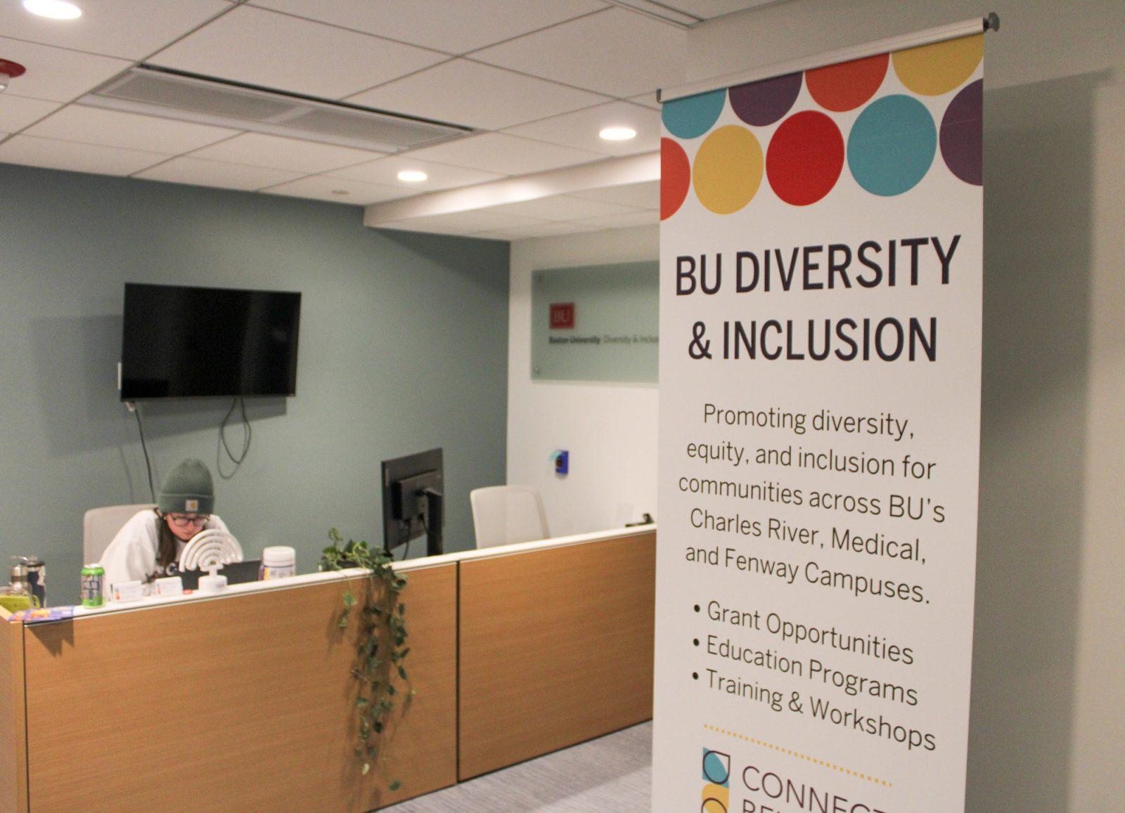 The front desk at the Boston University Diversity and Inclusion Office. President Trump signed an order Jan. 20 dictating that the federal government will only recognize two sexes — male and female — causing worry and fear among transgender advocacy groups in Boston. 
LAUREN ALBANO/DFP PHOTOGRAPHER