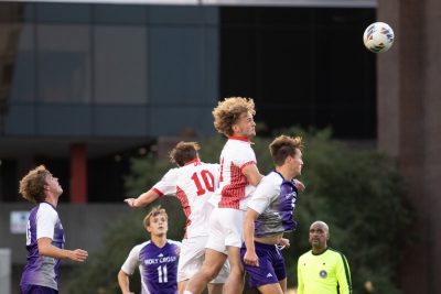 Boston University men’s soccer in a match against the College of the Holy Cross on Wednesday. The team’s match against Colgate University on Saturday ended in a 0-0 draw. HALEY ALVAREZ-LAUTO/DFP PHOTOGRAPHER