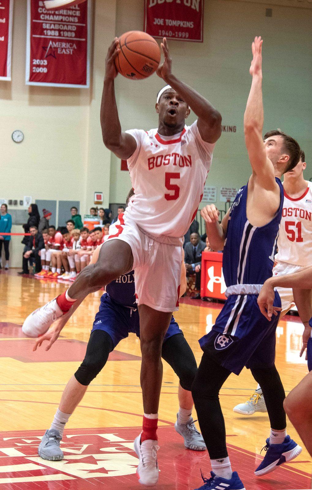 Sophomore guard Walter Whyte, shown in a Feb. 8 game against the College of the Holy Cross, earned his fifth double-double this season with 18 points and 10 rebounds in Boston University’s 61-59 loss to Lafayette College. ANRAN XIE/ DFP FILE