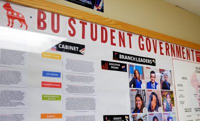 The Boston University Student Government bulletin board.
