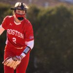 Boston University softball junior pitcher Emily Gant winding up a pitch