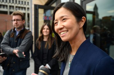 Mayor Michelle Wu at City Hall Pavilion.