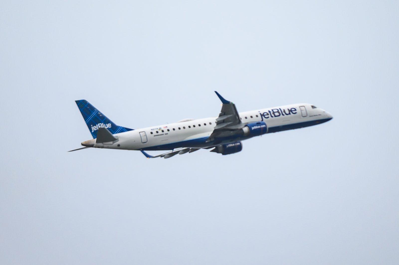 A JetBlue Airways plane leaves from Logan International Airport in Boston. The airline announced plans to offer nonstop flights from Boston to Dublin and Paris beginning April 2024. ANDREW BURKE-STEVENSON/DFP PHOTOGRAPHER