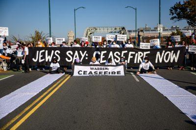 Protesters on BU Bridge on Thursday. The protesters blocked off the bridge from about 8:00 a.m. to about 10:30 a.m.