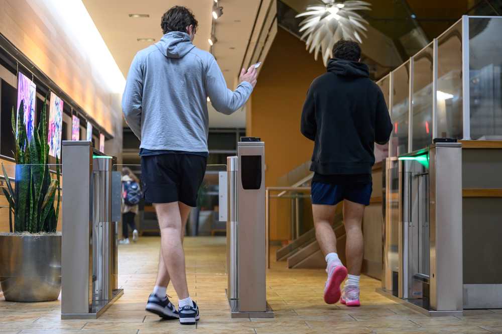 Students swipe into Student Village II.