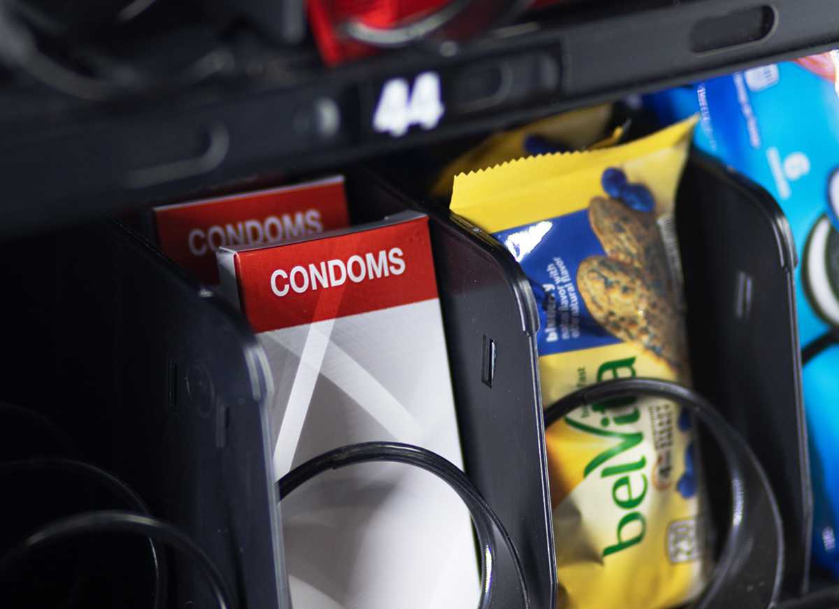 Contraceptives in a Boston University vending machine at Kilachand Hall. After five years in the works, BU’s Students for Reproductive Freedom will introduce an emergency contraceptive vending machine March 1 in the George Sherman Union. TAYLOR COESTER/DFP STAFF