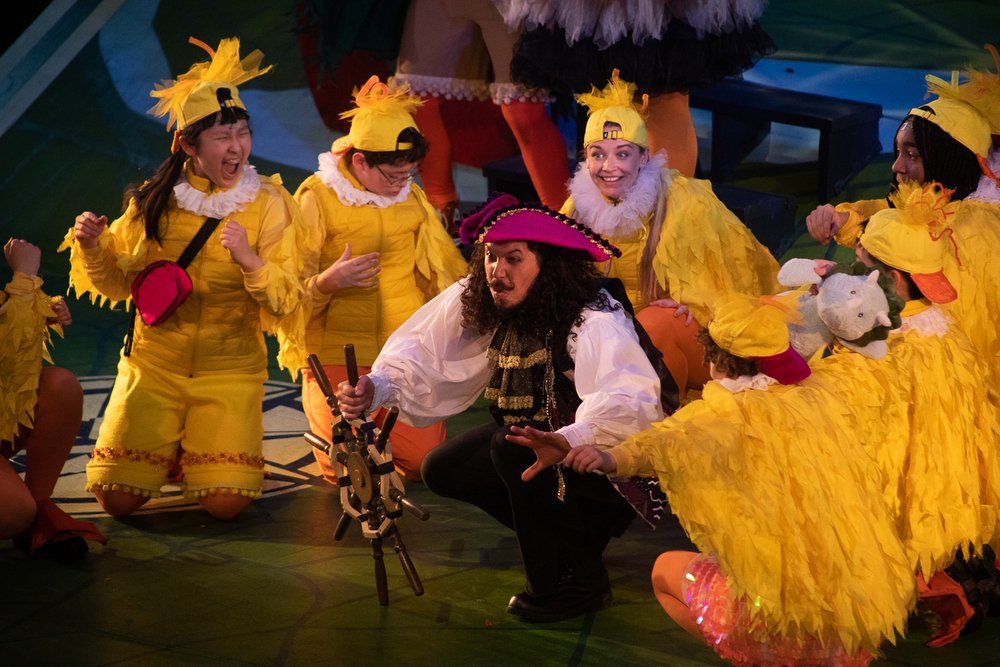 Ricardo “Ricky” Holguin portrays a pirate while surrounded by ducklings during the “Make Way for Ducklings” play