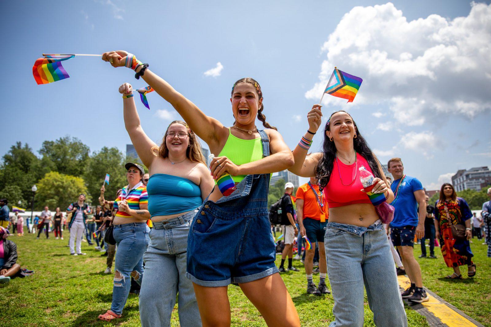 People dance at a Pride month celebration hosted by Boston Pride For The People in June 2023. As Boston residents prepare for the city’s Pride month events, they also acknowledge the performative allyship of companies and organizations. TAYLOR COESTER/DFP FILE