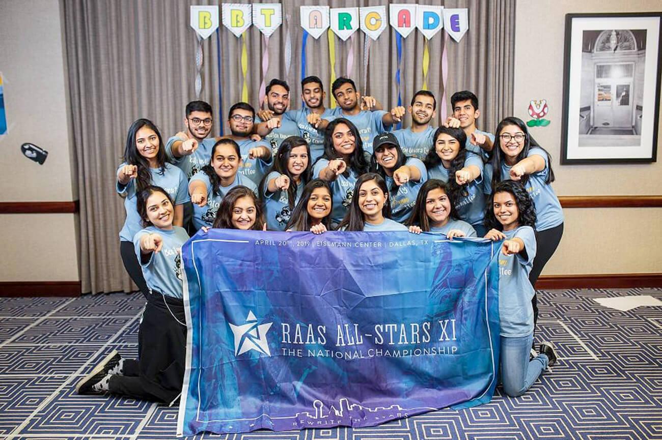 Boston University’s Fatakada team at the “Boston Be Taali 2019” Raas and Garba dance competition Saturday at John Hancock Hall. COURTESY OF RAAS DANCE COMPETITION 
