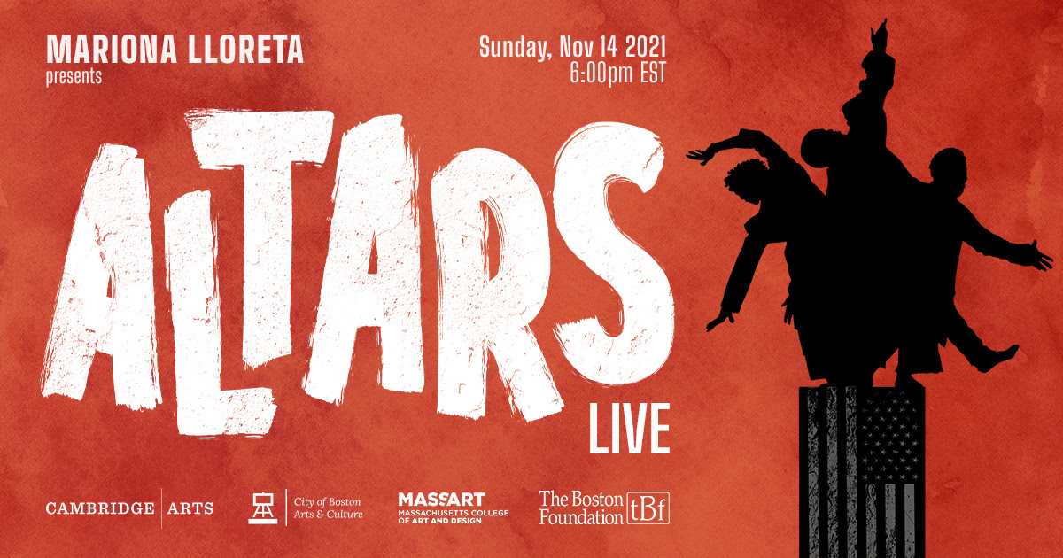 The “ALTARS Live” promotional poster. The virtual event Sunday featured BIPOC artists from around Boston and premiered interdisciplinary artist Mariona Lloreta’s newest film, “Altars.” COURTESY OF MARIONA LLORETA
