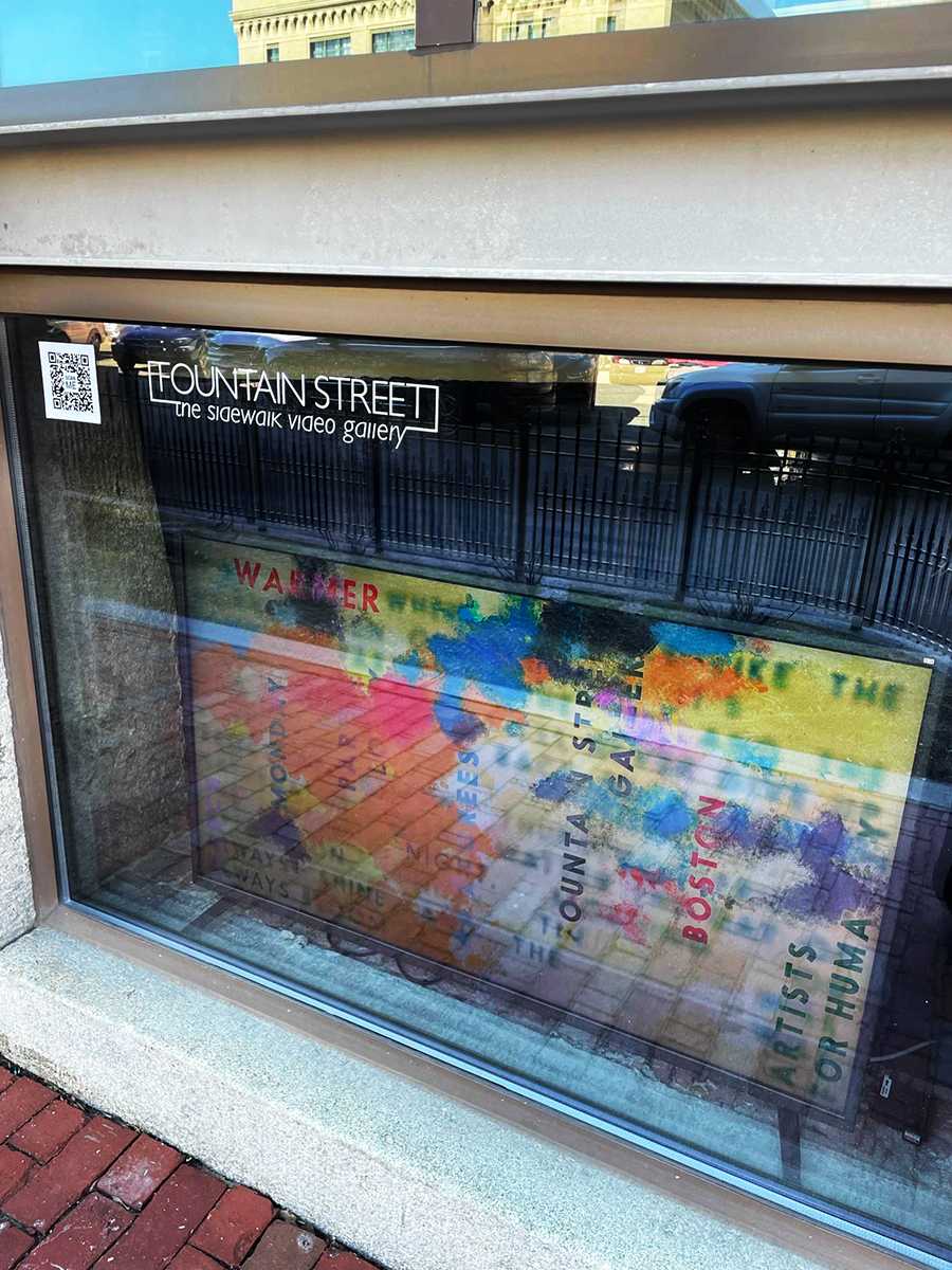 The Fountain Street 24/7 public exposition called “The Sidewalk Video Gallery.” The exhibit, currently displaying “Ephemeral Days” by Stephen Cronin and Kitauna Parker, allows pedestrians to immerse themselves into the minds of artists. COURTESY OF ANNIKA CHAVES