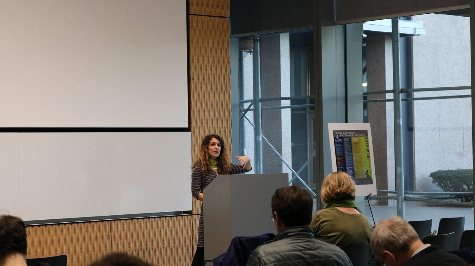 Zeynep Soysal, a philosophy professor at the University of Rochester, spoke at talk entitled "Intended Interpretations in Mathematics: Revisiting Putnam's Paradox" Monday in Boston University’s Kilachand Center for Life Sciences and Engineering. COURTESY OF CENTER FOR PHILOSOPHY AND HISTORY OF SCIENCE