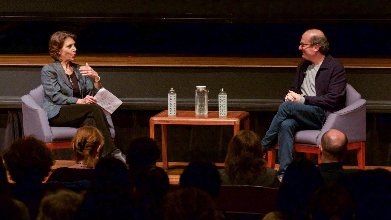 “Killers of The Flower Moon” author David Grann in “An Evening with David Grann,” a discussion held by BU’s Conversations in the Arts &amp; Ideas on Wednesday. SARAH CRUZ/DFP PHOTOGRAPHER