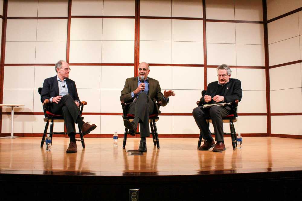 Former Fidelity portfolio manager Steve Kaye, Questrom School of Business finance lecturer Louis Salemy and current Fidelity portfolio manager Will Danoff.