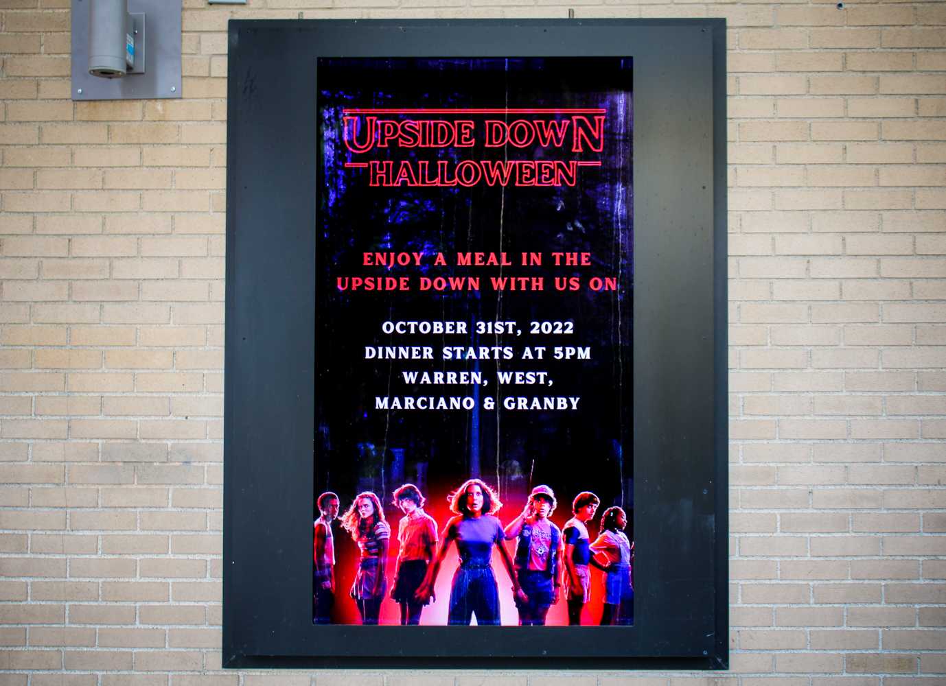 An advertisement board outside Warren Towers. Each of the four dining halls will celebrate Halloween with decorations and menu items inspired by each of the four seasons of “Stranger Things.” AMANDA CUCCINIELLO/DFP STAFF
