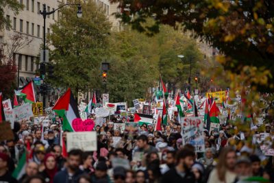 Demonstrators in the streets of Washington, D.C. on Saturday, Nov. 4