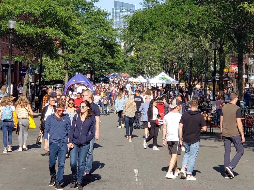 Open Newbury in 2019. Newbury Street will be pedestrian only on Sundays from July 2 to Oct. 15. PHOTO COURTESY OF EDWARD ORDE VIA WIKIMEDIA