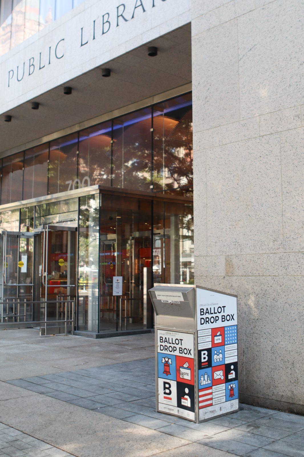 Ballot drop box outside of Boston Public Library. Question 4 is a 2024 ballot initiative that aims to legalize natural psychedelic substances. RACHEL FEINSTEIN/DFP PHOTOGRAPHER
