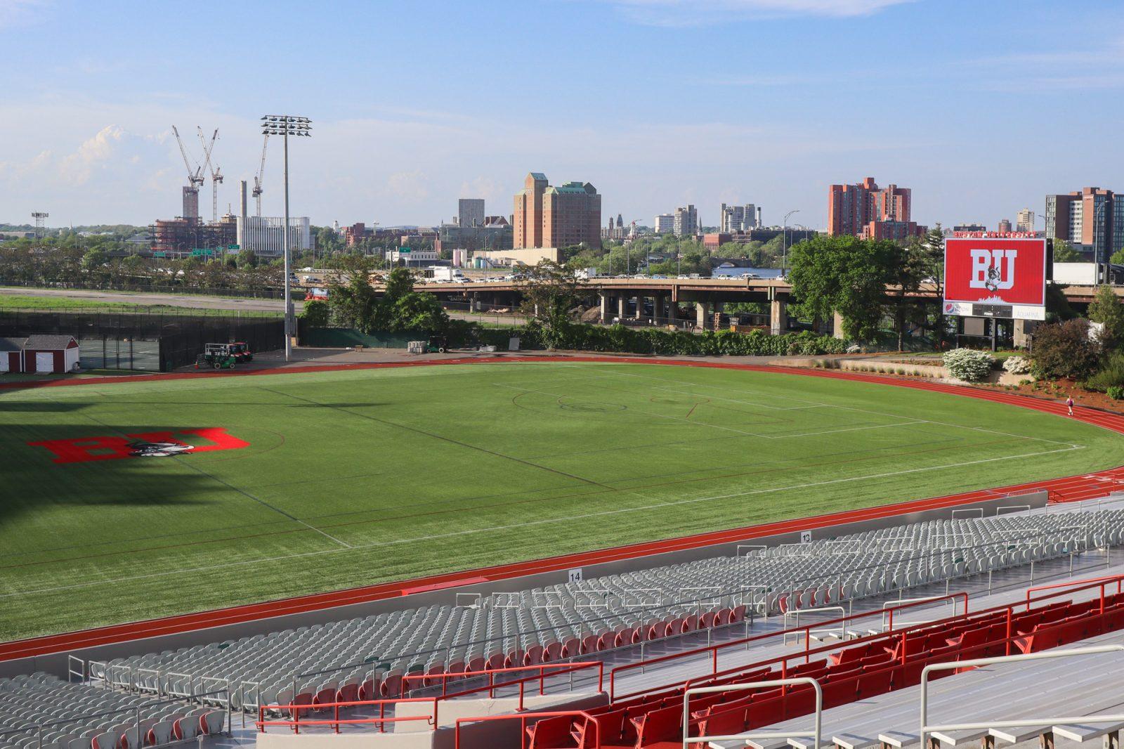 Nickerson Field. Boston University’s NCAA Division I athletes work to improve their game for the upcoming fall season by training new recruits to thrive in a group dynamic. RACHEL FEINSTEIN/DFP PHOTOGRAPHER