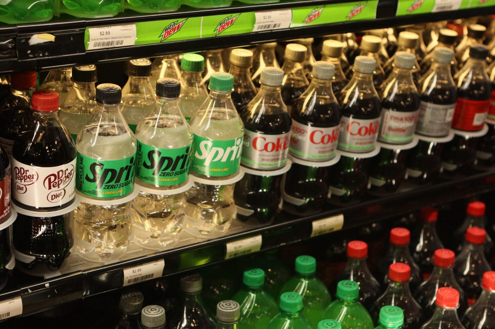 Soda bottles in City Convenience in the George Sherman Union. Boston City Councilors proposed a bill to introduce a $0.02-per-ounce tax on sugar-sweetened beverages. RACHEL FEINSTEIN/DFP PHOTOGRAPHER 

