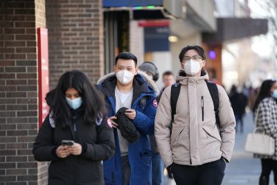 BU students wearing masks on campus